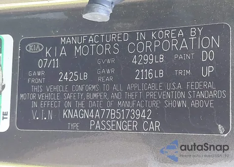 2011 Kia Optima Ex z USA, uszkodzony, nr VIN KNAGN4A77B5173942